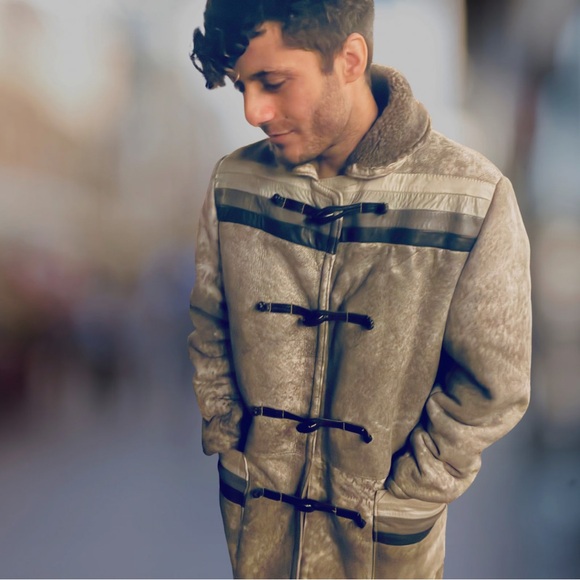 Vintage Abercrombie & Fitch Mens Gray Shearling Duffle Coat Jacket 38 Medium
